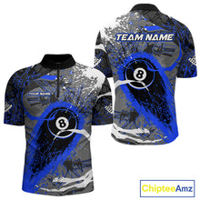Load image into Gallery viewer, Blue Grunge 8 Ball Pool Custom Billiard Shirts For Men, Billiard Team Jerseys Polo 1/4 Zip TDM6074