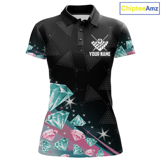 Funny Pink And Turquoise Diamonds Billiard Shirt For Women, 8 Ball Pool Team Jersey Polo & 1/4 Zip TDM6325