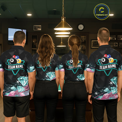 Funny Pink And Turquoise Diamonds Billiard Shirt For Men, 8 Ball Pool Team Jersey Polo & 1/4 Zip TDM6325