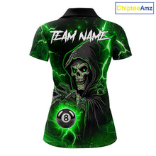Load image into Gallery viewer, Green Grim Reaper 8 Ball Billiard Shirt For Women Custom Lightning Billiard Team Jersey Polo, 1/4 Zip TDM6326