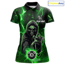 Load image into Gallery viewer, Green Grim Reaper 8 Ball Billiard Shirt For Women Custom Lightning Billiard Team Jersey Polo, 1/4 Zip TDM6326