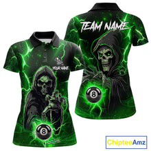 Load image into Gallery viewer, Green Grim Reaper 8 Ball Billiard Shirt For Women Custom Lightning Billiard Team Jersey Polo, 1/4 Zip TDM6326