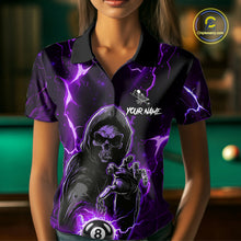 Load image into Gallery viewer, Purple Grim Reaper 8 Ball Billiard Shirt For Women Custom Lightning Pool Team Jersey Polo, 1/4 Zip TDM6328
