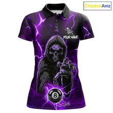 Load image into Gallery viewer, Purple Grim Reaper 8 Ball Billiard Shirt For Women Custom Lightning Pool Team Jersey Polo, 1/4 Zip TDM6328