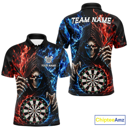 Blue And Red Flaming Grim Reaper Darts Shirts For Men Custom Darts Team Jersey Polo & 1/4 Zip TDM6503