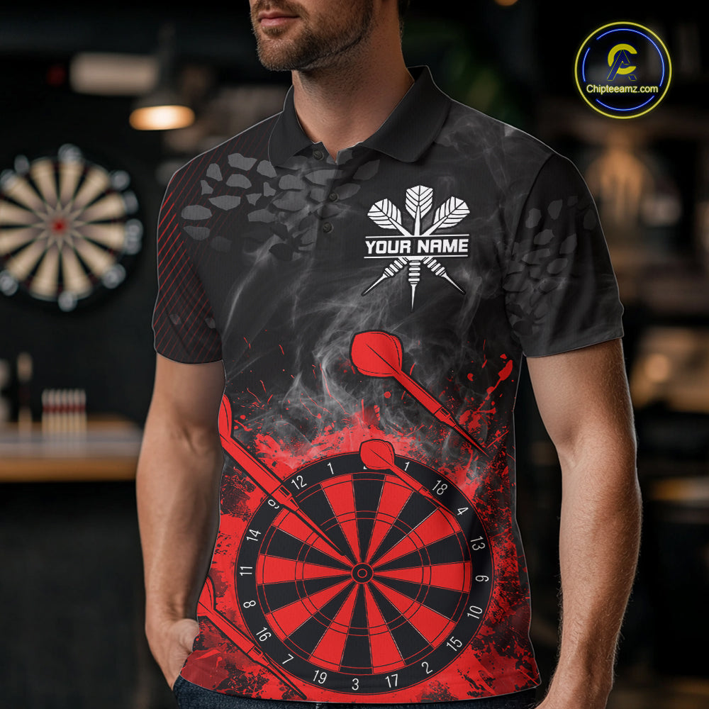 Red Dartboard Splatter Smoke Darts Shirt For Men Custom Grunge Darts Team Jersey Polo & 1/4 Zip TDM6505