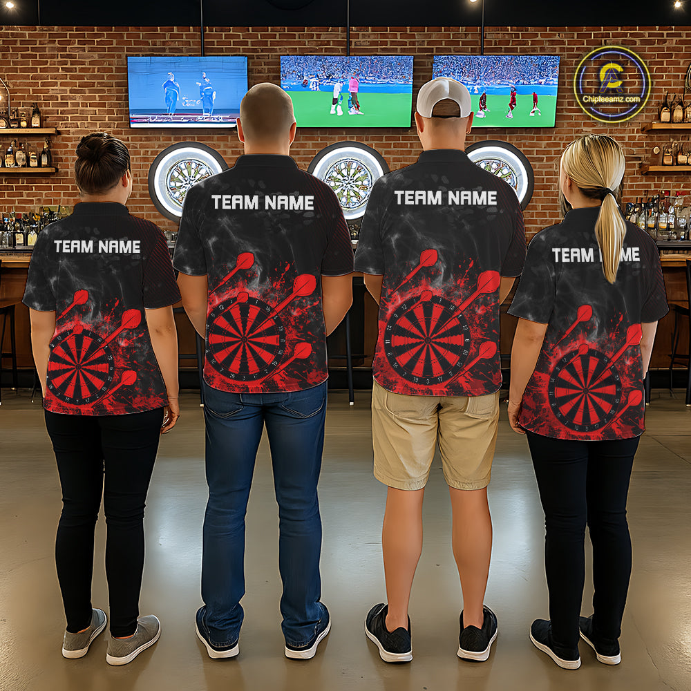 Red Dartboard Splatter Smoke Darts Shirt For Men Custom Grunge Darts Team Jersey Polo & 1/4 Zip TDM6505