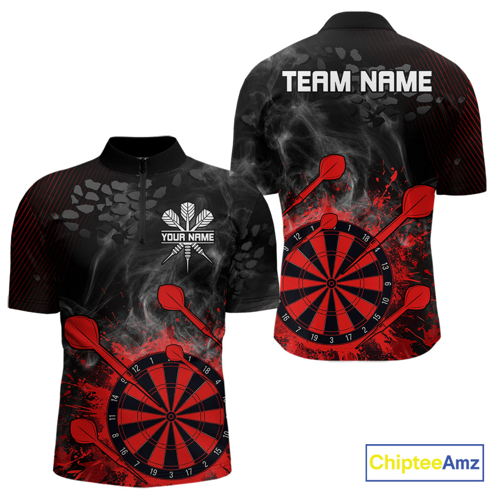 Red Dartboard Splatter Smoke Darts Shirt For Men Custom Grunge Darts Team Jersey Polo & 1/4 Zip TDM6505
