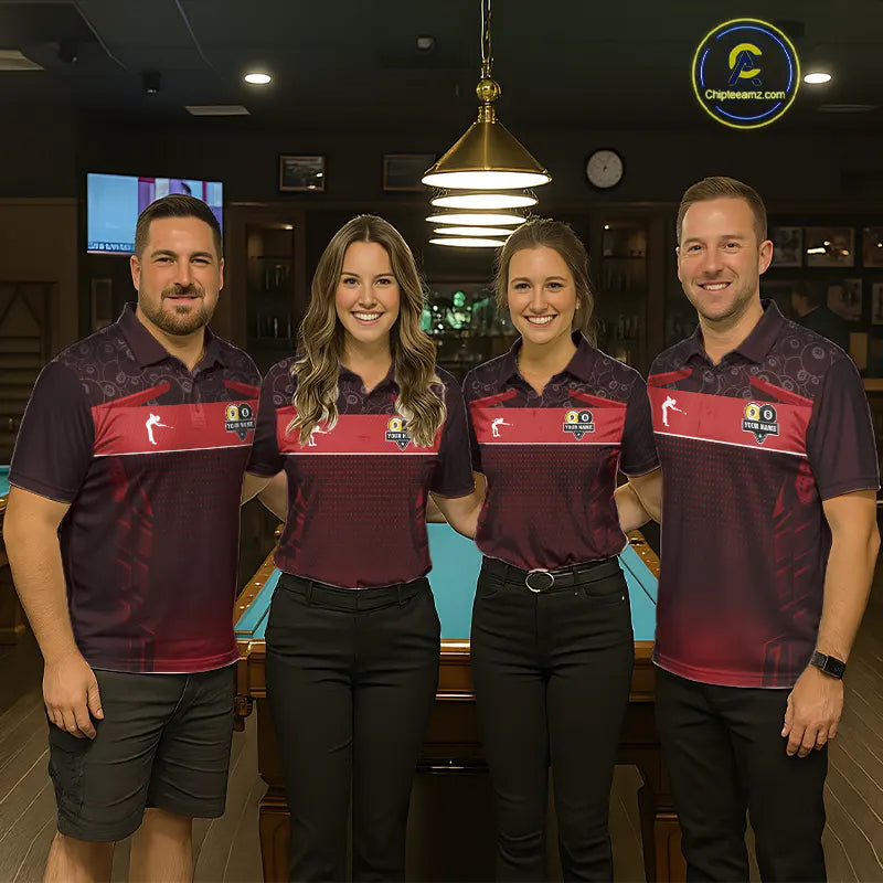 Red Funny Cat 8 Ball & 9 Ball Billiard Shirt For Women Custom Pool Team Jersey Polo & 1/4 Zip TDM7240