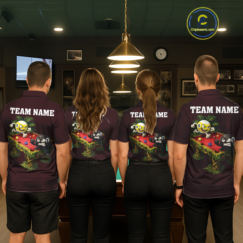 Red Funny Tropical 8 Ball & 9 Ball Billiard Shirt For Women Custom Pool Team Jersey Polo & 1/4 Zip TDM7242