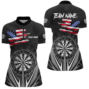 American Flag Darts Polo & Quarter-Zip Shirts For Women Custom Patriotic Black Darts Team Jerseys TDM2731