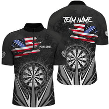 Load image into Gallery viewer, American Flag Darts Polo &amp; Quarter-Zip Shirts For Men Custom Patriotic Black Darts Team Jerseys TDM2731