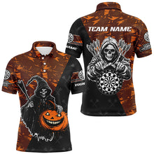 Load image into Gallery viewer, Personalized Orange Abstract Death Skeleton Halloween Darts Shirts For Men, Scary Darts Jerseys TDM2736