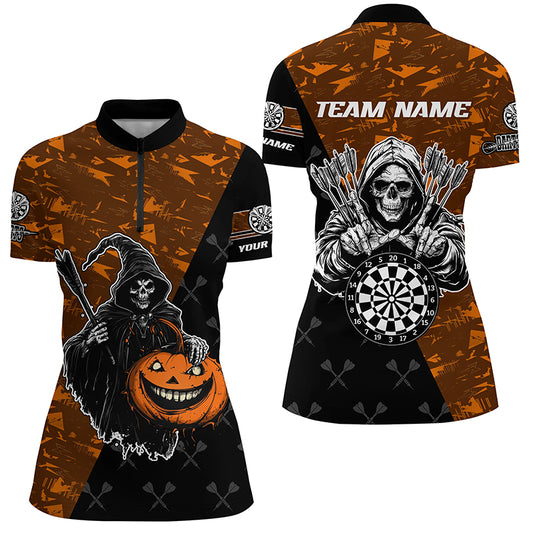 Personalized Orange Abstract Grim Reaper Halloween Darts Shirts For Women,  Darts Jerseys TDM2736