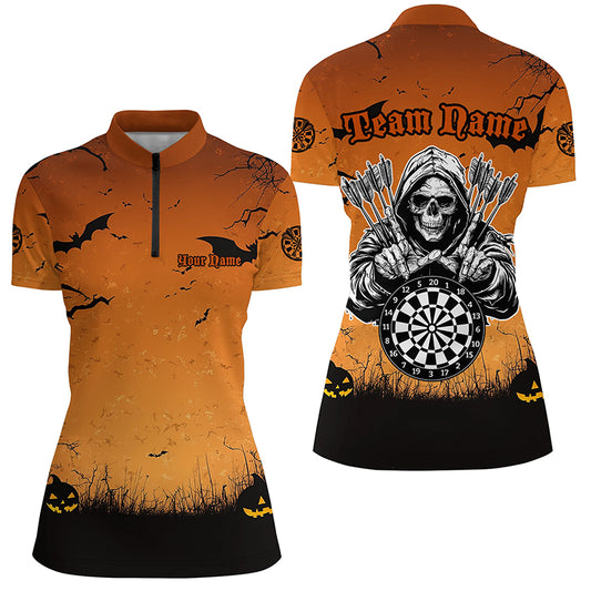 Orange Halloween Spook Night Custom Women Dart Shirts,  Grim Reaper Halloween Darts Gift TDM2737