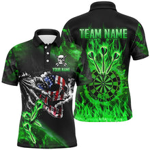 Load image into Gallery viewer, Fire Flame Darts Board American Flag Skull Dart Shirts For Men Custom Darts Team Jerseys |Green TDM2981