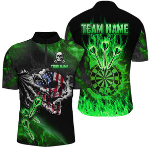 Fire Flame Darts Board American Flag Skull Dart Shirts For Men Custom Darts Team Jerseys |Green TDM2981