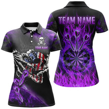 Load image into Gallery viewer, Fire Flame Darts Board American Flag Skull Dart Shirts For Women Custom Darts Team Jerseys |Purple TDM2982