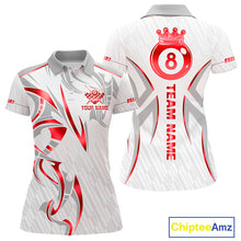 Load image into Gallery viewer, White And Red Crown 8 Ball Women's Billiards Shirts Custom Billiard Jersey Team Polo &amp; 1/4 Zip TDM5212