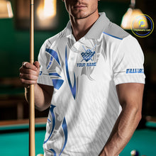 Load image into Gallery viewer, White And Blue Crown 8 Ball Men's Billiards Shirts Custom Billiard Jersey Team Polo &amp; 1/4 Zip TDM5213