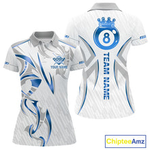 Load image into Gallery viewer, White And Blue Crown 8 Ball Women's Billiards Shirts Custom Billiard Jersey Team Polo &amp; 1/4 Zip TDM5213