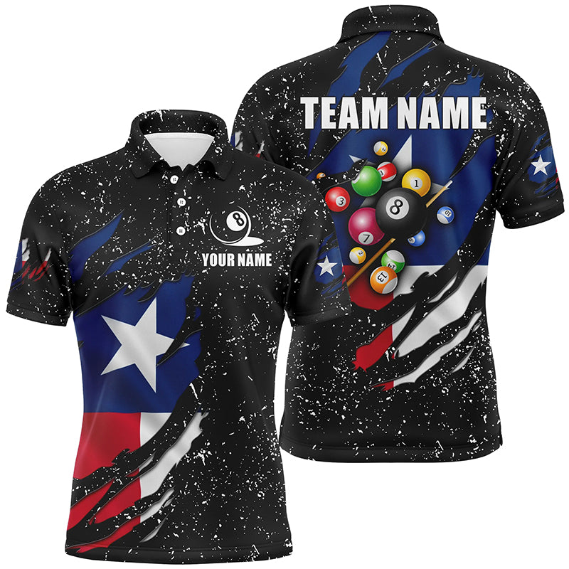Grunge Texas Flag 3D Billiard Balls Polo Shirts For Men Custom Patriotic Billiard Team Jerseys Attire TDM1241