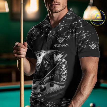 Black White Funny Grim Reaper 8 Ball Pool Men Billiard Shirts Custom Lightning Billiard Jerseys TDM3726