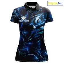 Load image into Gallery viewer, Blue 8 Ball Pool Lighting Billiard Shirt For Women Custom Glowing Billiard Team Jersey Polo, 1/4 Zip TDM6332