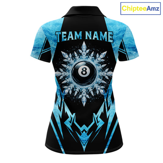 Black And Blue 8 Ball Pool Ice Billiard Shirt For Women, Funny Pool Team Jersey Polo & 1/4 Zip TDM6338