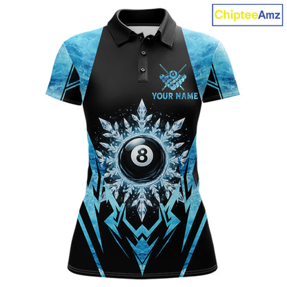 Black And Blue 8 Ball Pool Ice Billiard Shirt For Women, Funny Pool Team Jersey Polo & 1/4 Zip TDM6338