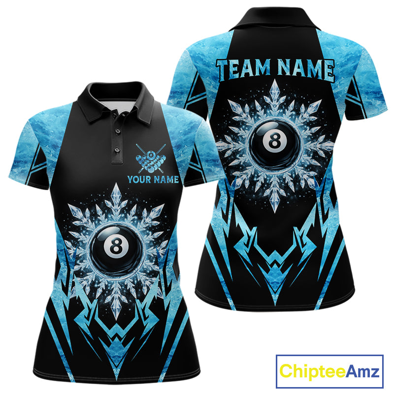 Black And Blue 8 Ball Pool Ice Billiard Shirt For Women, Funny Pool Team Jersey Polo & 1/4 Zip TDM6338