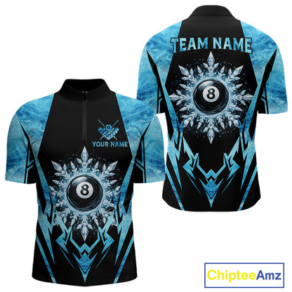 Black And Blue 8 Ball Pool Ice Billiard Shirt For Men, Funny Pool Team Jersey Polo & 1/4 Zip TDM6338