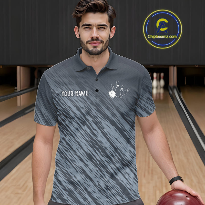 Custom Grey Grunge American Flag Bowling Shirt For Men, Patriotic Bowling Jersey Polo & 1/4 Zip TDM6516