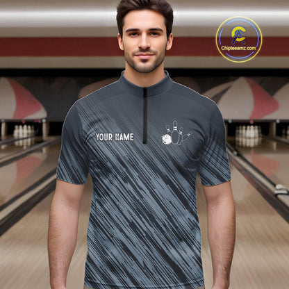 Custom Grey Grunge American Flag Bowling Shirt For Men, Patriotic Bowling Jersey Polo & 1/4 Zip TDM6516