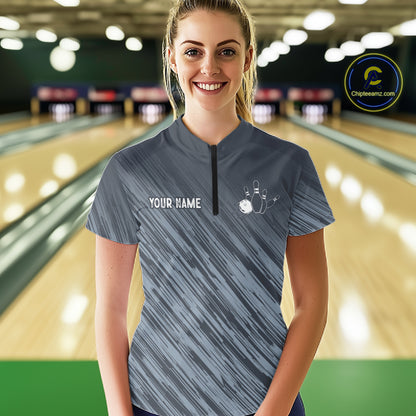 Custom Grey Grunge American Flag Bowling Shirt For Women, Patriotic Bowling Jersey Polo & 1/4 Zip TDM6516