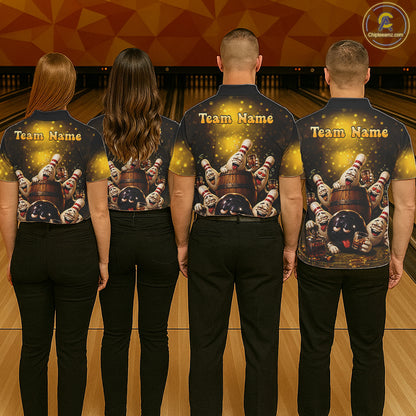 Yellow Funny Drunk Bowling Pins Bourbon Vintage Bowling Shirts For Women Custom Bowling Team Jersey TDM7249