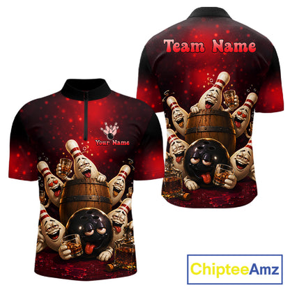 Red Funny Drunk Bowling Pins Bourbon Vintage Bowling Shirts For Men Custom Bowling Team Jersey TDM7250