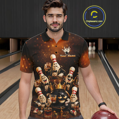Funny Crown Drunk Bowling Pins Bourbon Vintage Bowling Shirts For Men Custom Bowling Team Jersey TDM7254