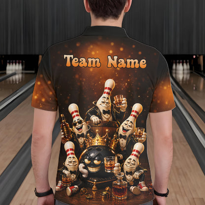 Funny Crown Drunk Bowling Pins Bourbon Vintage Bowling Shirts For Men Custom Bowling Team Jersey TDM7254