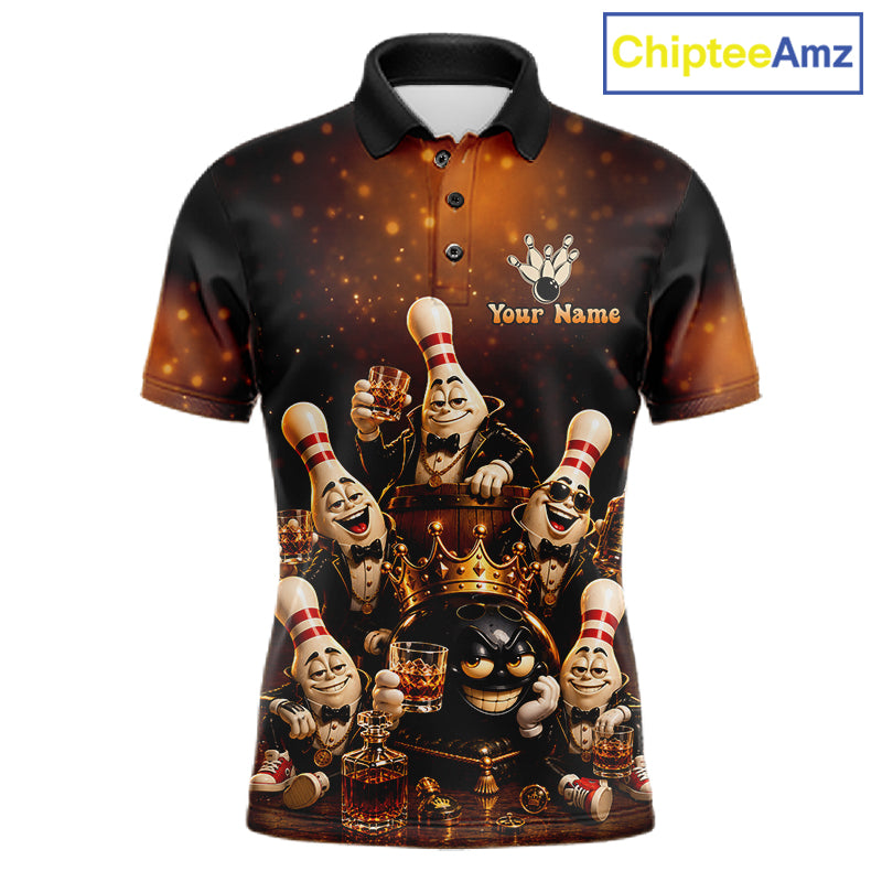 Funny Crown Drunk Bowling Pins Bourbon Vintage Bowling Shirts For Men Custom Bowling Team Jersey TDM7254