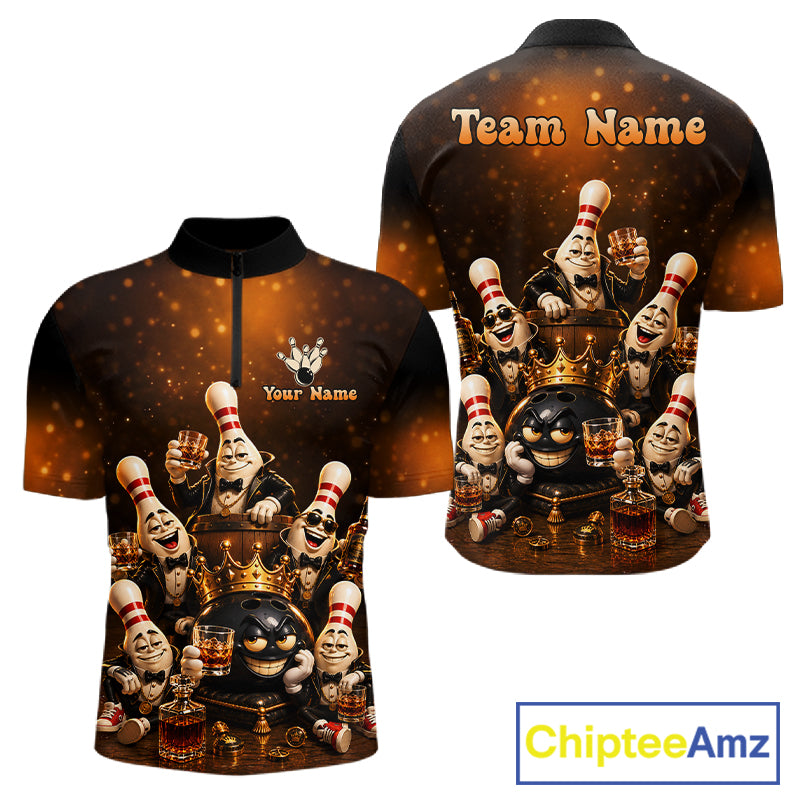 Funny Crown Drunk Bowling Pins Bourbon Vintage Bowling Shirts For Men Custom Bowling Team Jersey TDM7254