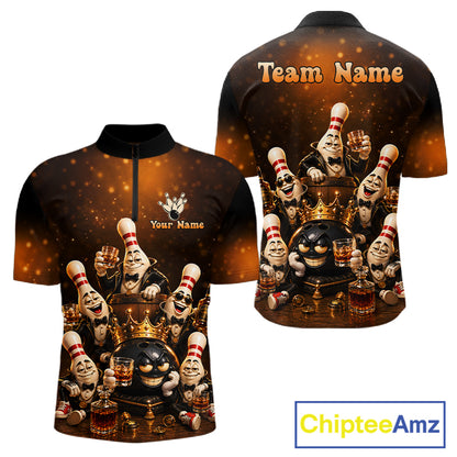 Funny Crown Drunk Bowling Pins Bourbon Vintage Bowling Shirts For Men Custom Bowling Team Jersey TDM7254