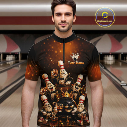 Funny Crown Drunk Bowling Pins Bourbon Vintage Bowling Shirts For Men Custom Bowling Team Jersey TDM7254