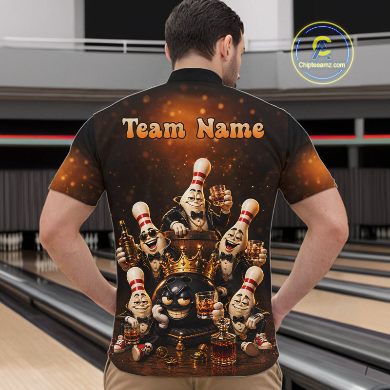 Funny Crown Drunk Bowling Pins Bourbon Vintage Bowling Shirts For Men Custom Bowling Team Jersey TDM7254