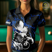 Load image into Gallery viewer, Personalized Thunder Lightning Wolf Billiard Shirts For Women Custom Billiard Team Jerseys |Blue TDM5466