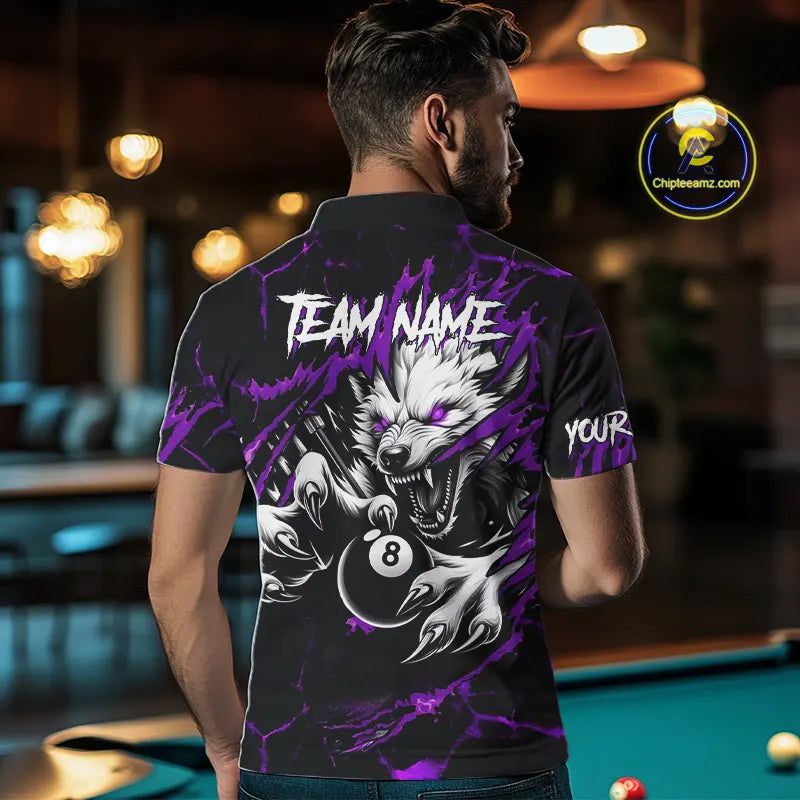 Personalized Thunder Lightning Wolf Billiard Shirts For Men Custom Billiard Team Jerseys |Purple TDM5467