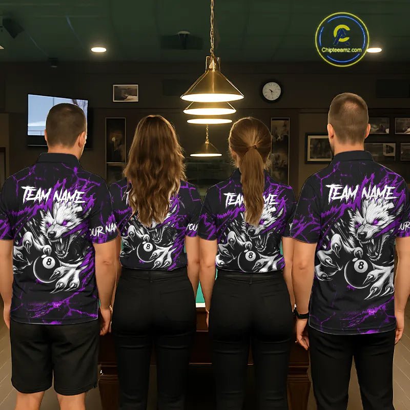 Personalized Thunder Lightning Wolf Billiard Shirts For Men Custom Billiard Team Jerseys |Purple TDM5467