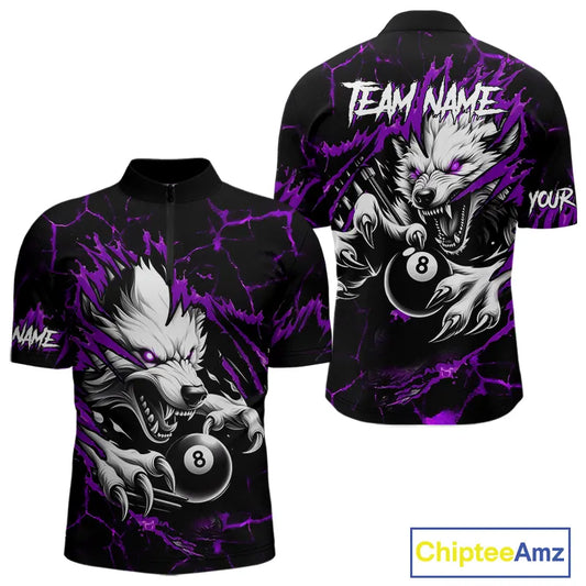 Personalized Thunder Lightning Wolf Billiard Shirts For Men Custom Billiard Team Jerseys |Purple TDM5467