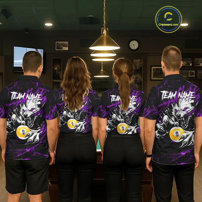 Personalized 9 Ball Pool Wolf Billiard Shirt For Men, Billiard Team Jersey Polo & 1/4 Zip|Purple TDM5469