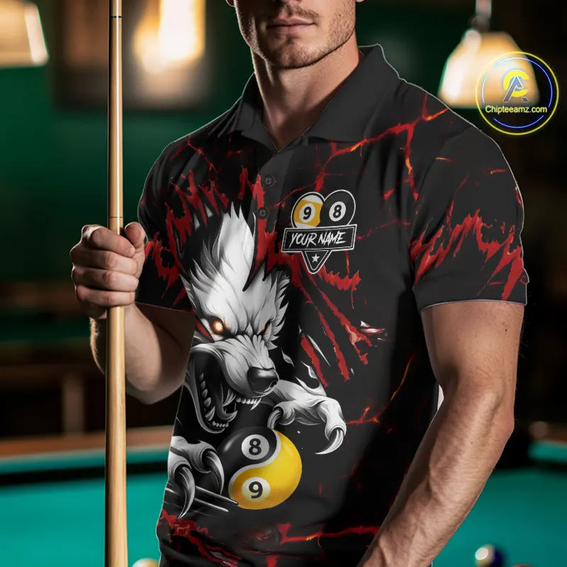 Personalized Wolf Yin-Yang 8 & 9 Ball Billiard Shirt For Men, Billiard Team Jersey Polo & 1/4 Zip TDM5470